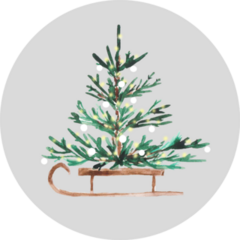 Watercolor Christmas Tree On A Sled Sticker