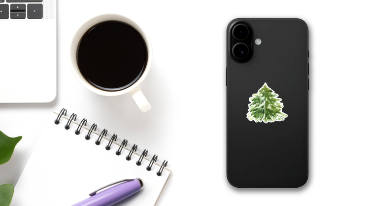 Watercolor Christmas Tree Sticker on a Phone (New) example