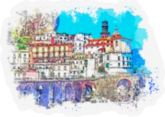 Watercolor City Of Amalfi, Italy Sticker
