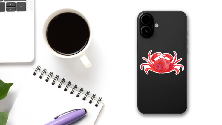Watercolor Crab Illustration Sticker on a Phone (New) example