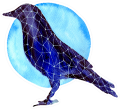 Watercolor Crow Silhouette And Blue Moon Hand Drawn Sticker