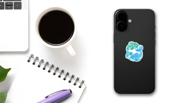Watercolor Dolphins Doodle Illustration Sticker on a Phone (New) example