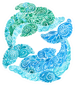 Watercolor Dolphins Doodle Illustration Sticker