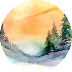 Watercolor Drawing, Illustration Forest Landscape Pine Tree Sticker