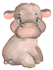 Watercolor Drawing Of A Cute Little Hippo Sticker