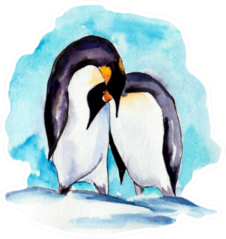 Watercolor Drawing Of Loving Penguins Sticker