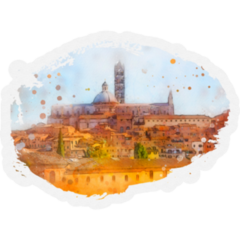 Watercolor Drawing View Of Siena Famous Landmark Italy Sticker