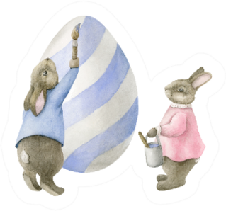 Watercolor Easter Bunny Big Egg Illustration Sticker
