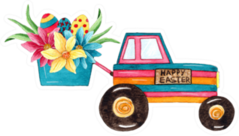 Watercolor Easter Tractor Illustration Sticker