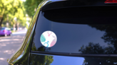 Watercolor Elements With Pink And Blue pregnant Silhouette Sticker on a Rear Car Window (New) example