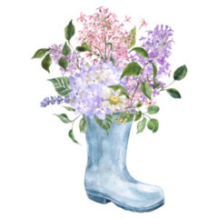 Watercolor Floral Bouquet In A Blue Garden Boot Sticker