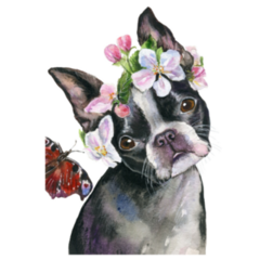 Watercolor Floral French Bulldog
