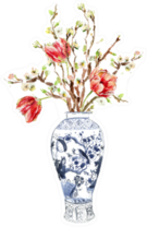 Watercolor Floral Tulip Bouquet In Chinese Vase Sticker