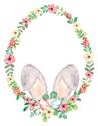 Watercolor Floral Wreath In Egg Shape With Easter Rabbit Ears Sticker