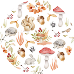 Watercolor Forest Pattern Mushrooms and Rabbits Sticker