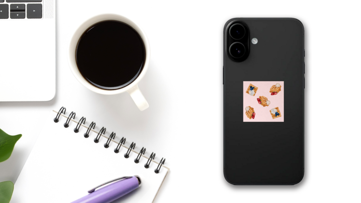 Watercolor Fruit Waffles Sticker on a Phone (New) example