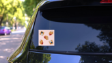 Watercolor Fruit Waffles Sticker on a Rear Car Window (New) example