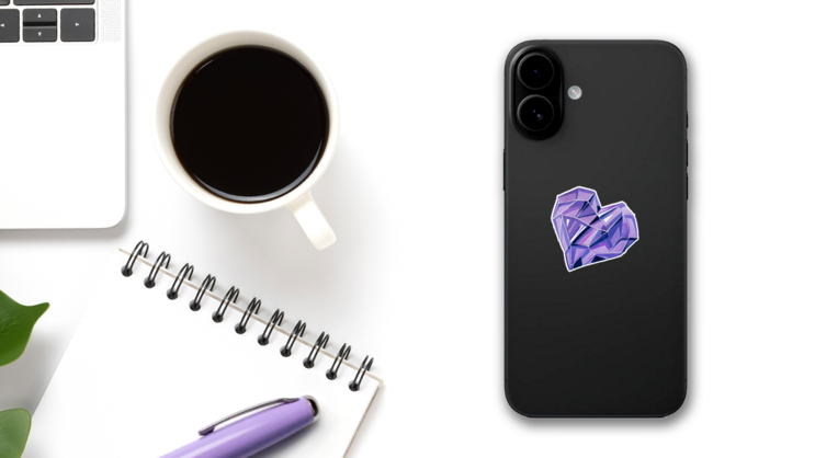 Watercolor Glass Heart Crystal Sticker on a Phone (New) example