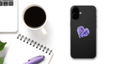 Watercolor Glass Heart Crystal Sticker on a Phone (New) example