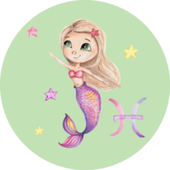 Watercolor Hand Draw Pisces Mermaid Princess Sticker