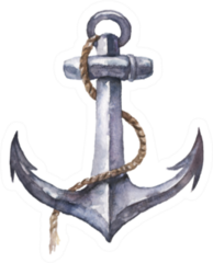 Watercolor Hand Drawn Nautical Anchor Sticker