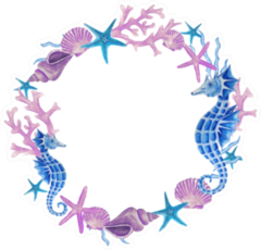 Watercolor Hand Drawn Sea Wreath In Purple Sticker