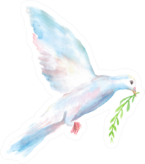 Watercolor Hand Drawn Sketch Of White Dove With A Green Twig Sticker