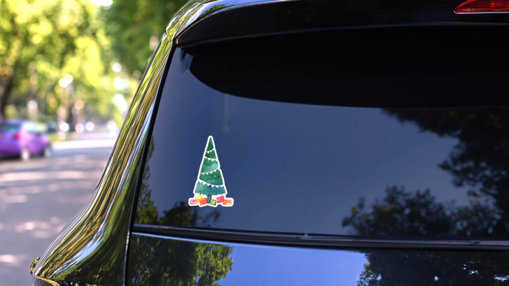 Watercolor Holiday Tree Sticker on a Rear Car Window (New) example