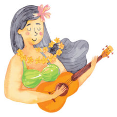Watercolor Hula Girl Playing Ukulele Sticker