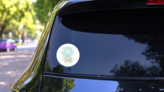 Watercolor Illustration Blue Hot Air Balloon Sticker on a Rear Car Window (New) example