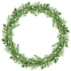 Watercolor Illustration. Christmas Fir Tree Wreath Sticker