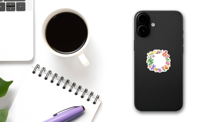 Watercolor Illustration, Fantasy Mushrooms & Snail Sticker on a Phone (New) example