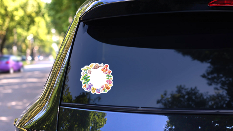 Watercolor Illustration, Fantasy Mushrooms & Snail Sticker on a Rear Car Window (New) example