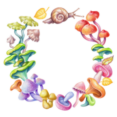 Watercolor Illustration, Fantasy Mushrooms & Snail Sticker