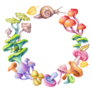 Watercolor Illustration, Fantasy Mushrooms & Snail Sticker
