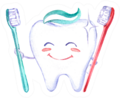 Watercolor Illustration Healthy Tooth With Toothbrush Sticker
