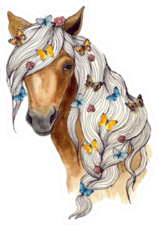 Watercolor Illustration Horse And Butterflies Sticker