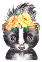 Watercolor Illustration Of A Little Skunk With A Floral Wreath Sticker