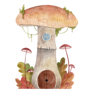 Watercolor Illustration Of Mushroom House Sticker