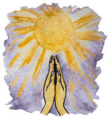 Watercolor Illustration Of Praying Hands And Sunny Sky Sticker