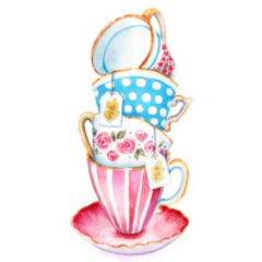 Watercolor Illustration Of Teacups Stacked Sticker