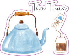 Watercolor Illustration Of Teapot With Tea Bag Sticker