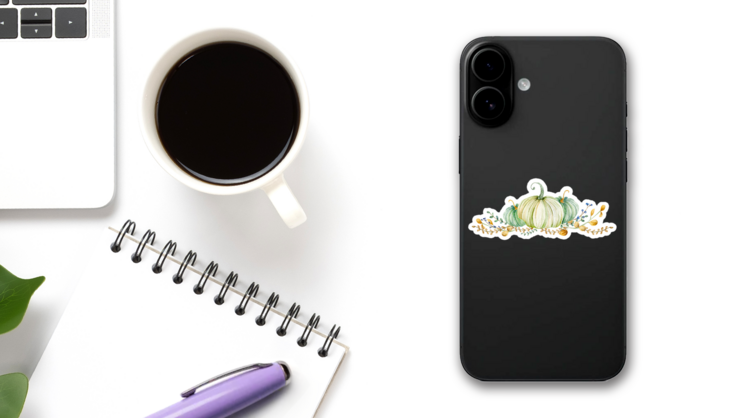 Watercolor Illustration Of White Pumpkins Sticker on a Phone (New) example