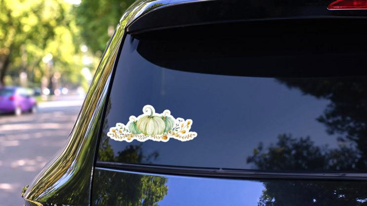 Watercolor Illustration Of White Pumpkins Sticker on a Rear Car Window (New) example