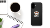Watercolor Illustration Sagittarius Steampunk Airship Sticker on a Phone (New) example