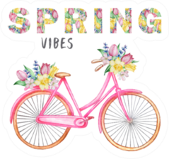 Watercolor Illustration Spring Vibes Bicycle Sticker