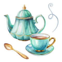 Watercolor Illustration Tea Set In Blue Sticker