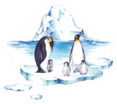 Watercolor Illustrations With Iceberg And Penguins Sticker