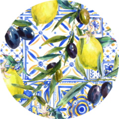 Watercolor Lemon And Olive Branches Ornament Italian Sticker