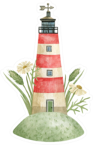 Watercolor Lighthouse With Chamomile Flowers Sticker